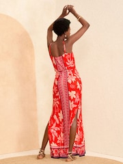 Love & Roses Red Floral Cami Jersey Maxi Dress - Image 3 of 4