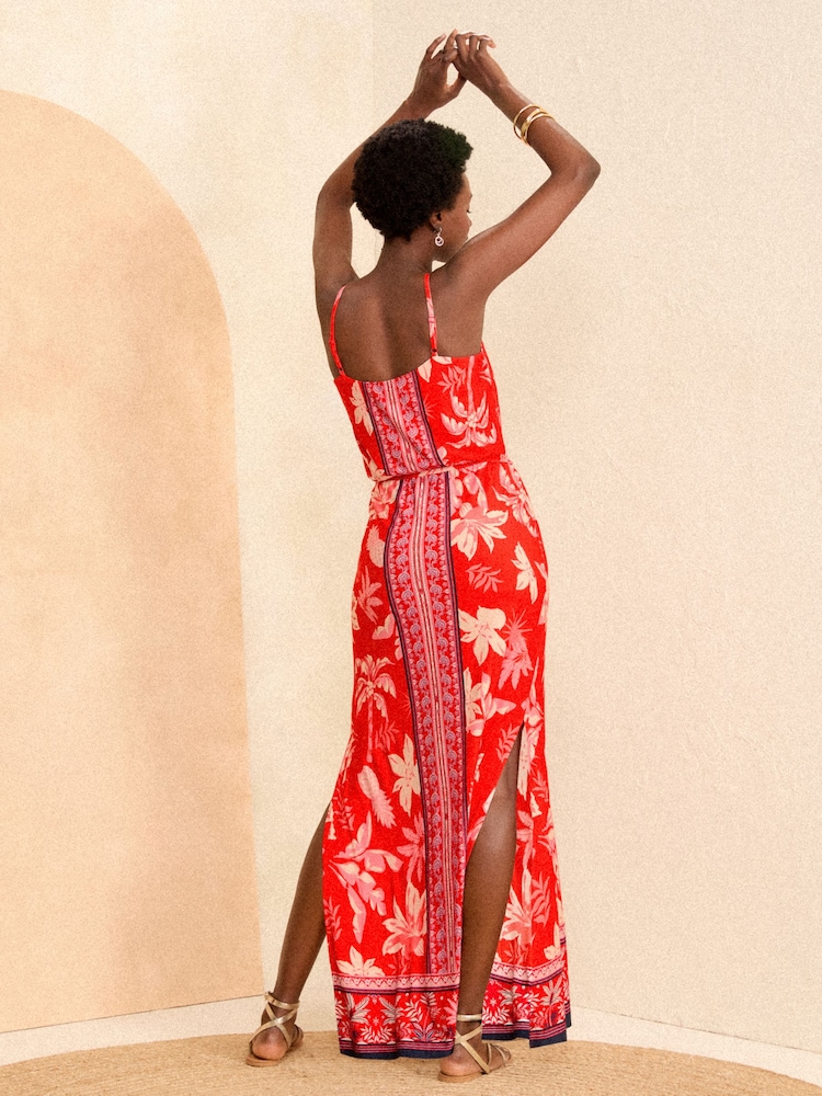 Love & Roses Red Floral Cami Jersey Maxi Dress - Image 3 of 4