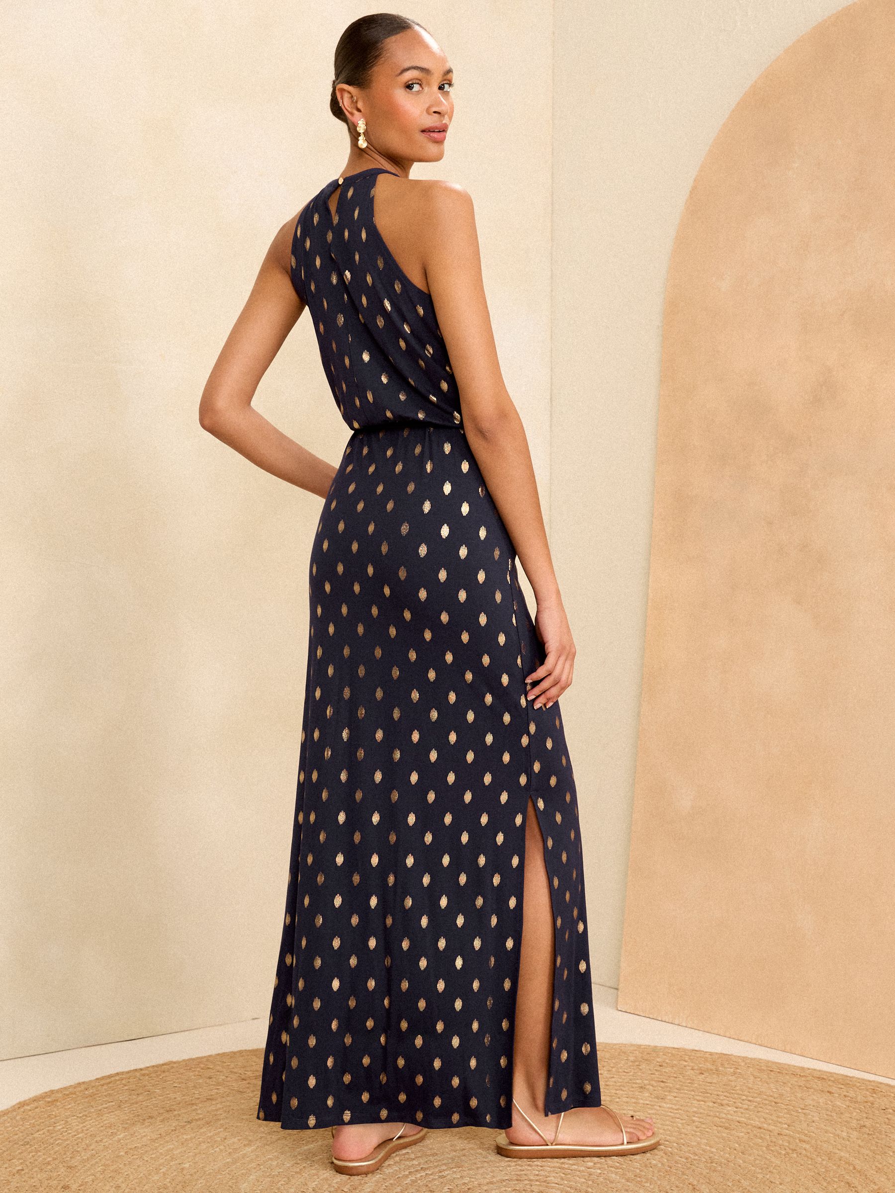 Buy Love & Roses Navy Blue Foil Halter Neck Trim Detail