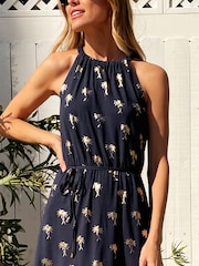 Love & Roses Palm Foil Halter Neck Mini Jersey Dress - Image 2 of 4