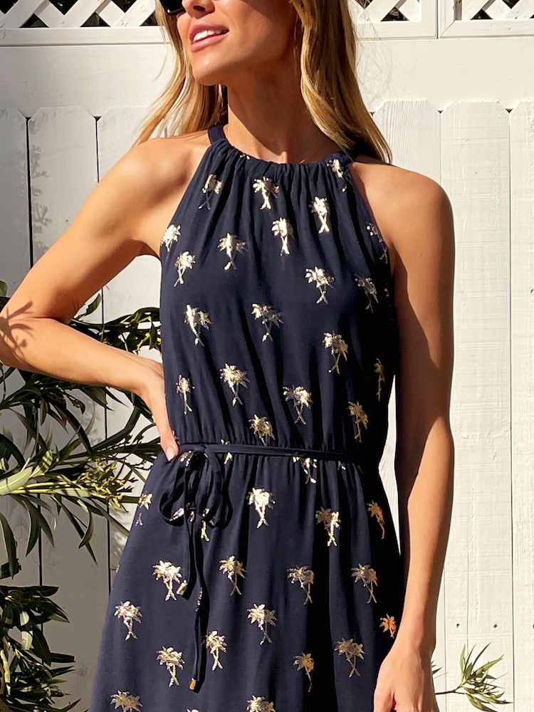 Love & Roses Palm Foil Halter Neck Mini Jersey Dress - Image 2 of 4 Love & Roses Palm Foil Halter Neck Mini Jersey Dress - Image 2 of 4