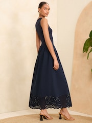 Marineblau/blau - Love & Roses Midikleid aus Baumwolljersey mit Lochstickerei am Rock - Bild 3 von 4