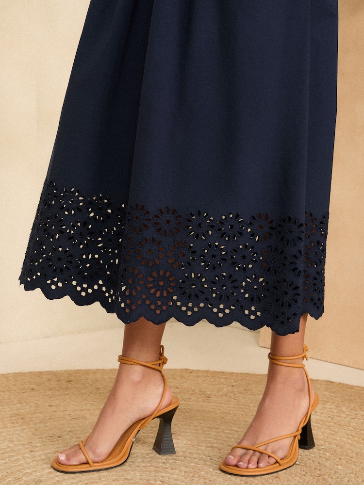 Marineblau/blau - Love & Roses Midikleid aus Baumwolljersey mit Lochstickerei am Rock - Bild 4 von 4