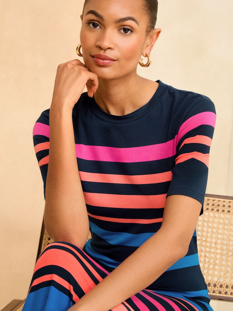 Love & Roses Blue & Pink Midi Jersey T-Shirt Dress - Image 2 of 4 Love & Roses Blue & Pink Midi Jersey T-Shirt Dress - Image 2 of 4