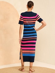 Love & Roses Blue & Pink Midi Jersey T-Shirt Dress - Image 3 of 4