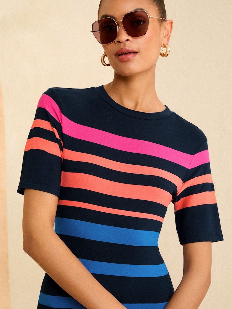 Love & Roses Blue & Pink Midi Jersey T-Shirt Dress - Image 4 of 4 Love & Roses Blue & Pink Midi Jersey T-Shirt Dress - Image 4 of 4