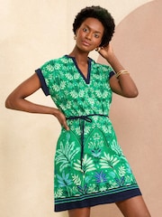 Love & Roses Green Leaf V Neck Jersey T Shirt Mini Dress - Image 1 of 4