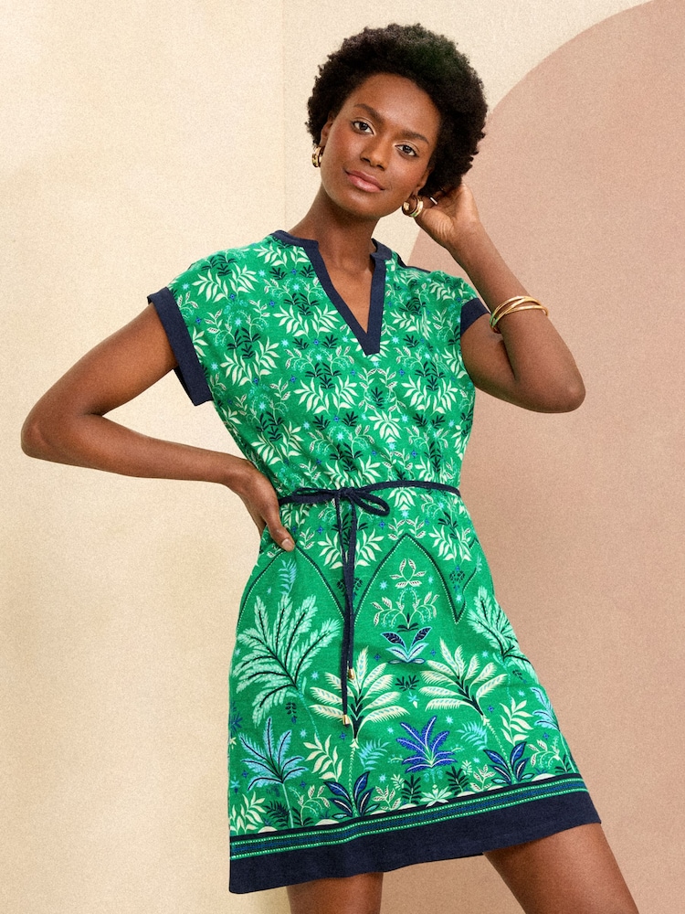 Love & Roses Green Leaf V Neck Jersey T Shirt Mini Dress - Image 1 of 4