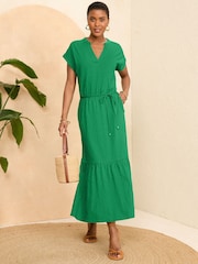 Love & Roses Green V Neck Jersey T Shirt Midi Dress - Image 1 of 4