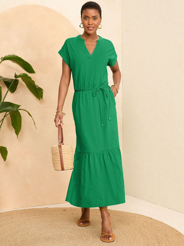 Love & Roses Green V Neck Jersey T Shirt Midi Dress - Image 1 of 4