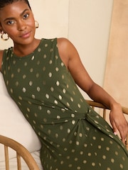 Love & Roses Khaki Dash Foil Tie Side Sleeveless Midi Jersey Dress - Image 2 of 4