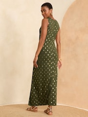 Love & Roses Khaki Dash Foil Tie Side Sleeveless Midi Jersey Dress - Image 3 of 4