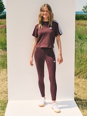 adidas Brown 100% Cotton Sportswear Essentials 3-Stripes Single Jersey Crop T-Shirt - Image 2 of 4