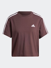 adidas Brown 100% Cotton Sportswear Essentials 3-Stripes Single Jersey Crop T-Shirt - Image 4 of 4