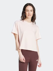 adidas Light Pink 100% Cotton Sportswear Essentials 3-Stripes Single Jersey Crop T-Shirt - Image 1 of 7