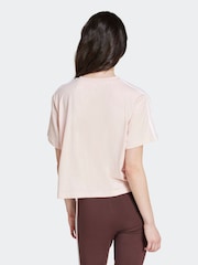 adidas Light Pink 100% Cotton Sportswear Essentials 3-Stripes Single Jersey Crop T-Shirt - Image 2 of 7