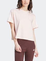 adidas Light Pink 100% Cotton Sportswear Essentials 3-Stripes Single Jersey Crop T-Shirt - Image 3 of 7