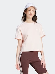 adidas Light Pink 100% Cotton Sportswear Essentials 3-Stripes Single Jersey Crop T-Shirt - Image 4 of 7