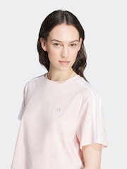 adidas Light Pink 100% Cotton Sportswear Essentials 3-Stripes Single Jersey Crop T-Shirt - Image 5 of 7