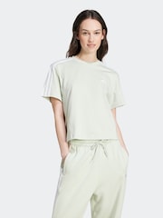 adidas Green 100% Cotton Sportswear Essentials 3-Stripes Single Jersey Crop T-Shirt - Image 1 of 7