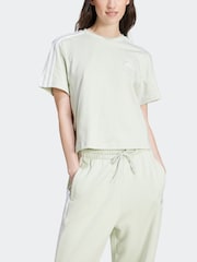 adidas Green 100% Cotton Sportswear Essentials 3-Stripes Single Jersey Crop T-Shirt - Image 3 of 7