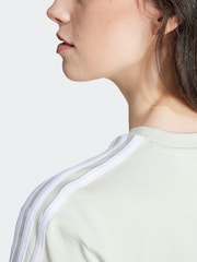 adidas Green 100% Cotton Sportswear Essentials 3-Stripes Single Jersey Crop T-Shirt - Image 6 of 7