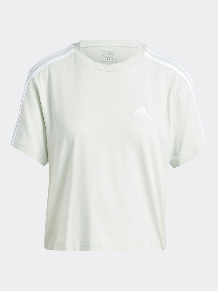 adidas Green 100% Cotton Sportswear Essentials 3-Stripes Single Jersey Crop T-Shirt - Image 7 of 7