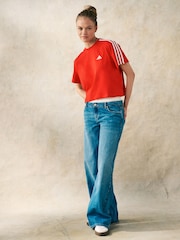 adidas Red 100% Cotton Sportswear Essentials 3-Stripes Single Jersey Crop T-Shirt - Image 2 of 5