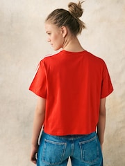 adidas Red 100% Cotton Sportswear Essentials 3-Stripes Single Jersey Crop T-Shirt - Image 4 of 5