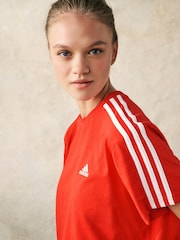 adidas Red 100% Cotton Sportswear Essentials 3-Stripes Single Jersey Crop T-Shirt - Image 5 of 5