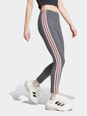 adidas Grey 3 Stripe High Waist Leggings - Image 3 of 4
