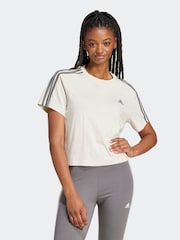 adidas Light Brown 100% Cotton Sportswear Essentials 3-Stripes Single Jersey Crop T-Shirt - Image 1 of 7