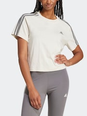 adidas Light Brown 100% Cotton Sportswear Essentials 3-Stripes Single Jersey Crop T-Shirt - Image 2 of 7