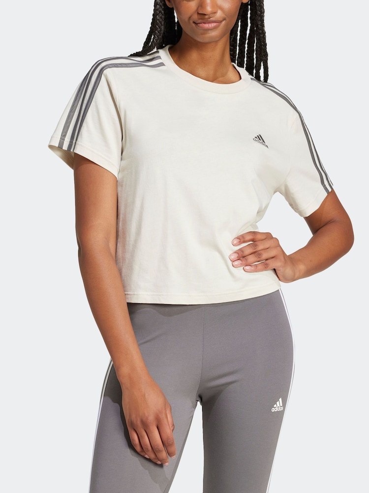 adidas Light Brown 100% Cotton Sportswear Essentials 3-Stripes Single Jersey Crop T-Shirt - Image 2 of 7