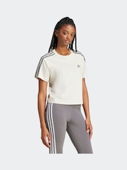 adidas Light Brown 100% Cotton Sportswear Essentials 3-Stripes Single Jersey Crop T-Shirt - Image 4 of 7
