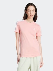 adidas Pink 100% Cotton Sportswear Essentials Slim 3-Stripes T-Shirt - Image 1 of 7