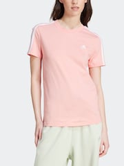 adidas Pink 100% Cotton Sportswear Essentials Slim 3-Stripes T-Shirt - Image 2 of 7