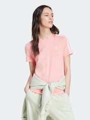 adidas Pink 100% Cotton Sportswear Essentials Slim 3-Stripes T-Shirt - Image 4 of 7