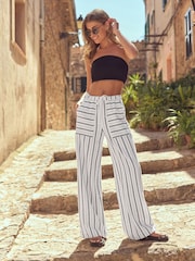 Black/White 100% Cotton Textured Stripe Trousers - Image 1 of 7