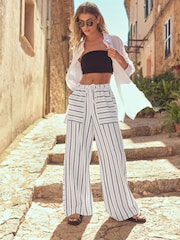 Black/White 100% Cotton Textured Stripe Trousers - Image 2 of 7