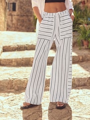 Black/White 100% Cotton Textured Stripe Trousers - Image 3 of 7