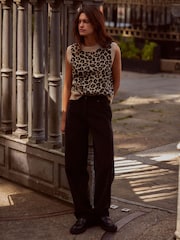 Black Washed Cord Wide Leg 100% Cotton Trousers - Image 2 of 4