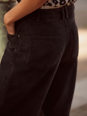 Black Washed Cord Wide Leg 100% Cotton Trousers - Image 3 of 4