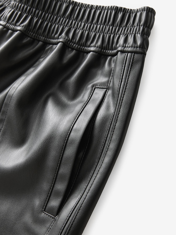 Black Faux Leather Track Wide Leg Trousers - Image 8 of 8