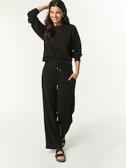 Black Slinky Soft Touch Wide Leg Smart Track Trousers - Image 1 of 7