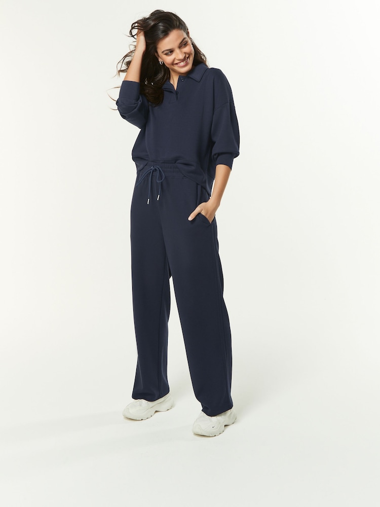 Navy Blue Slinky Soft Touch Wide Leg Smart Track Trousers - Image 1 of 7