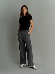 Black 100% Cotton Adjustable Waist Cargo Trousers - Image 1 of 6