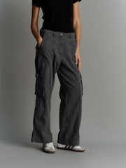 Black 100% Cotton Adjustable Waist Cargo Trousers - Image 2 of 6