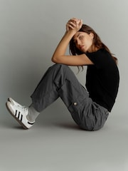 Black 100% Cotton Adjustable Waist Cargo Trousers - Image 4 of 6