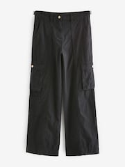 Black 100% Cotton Adjustable Waist Cargo Trousers - Image 5 of 6